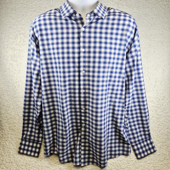 Mizzen+Main Leeward Men’s Large Classic Fit Performance Shirt Blue White Plaid - Picture 1 of 8